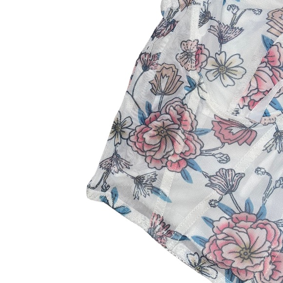 cap sleeve lace trim bow accent floral print corset top - Picture 5 of 8